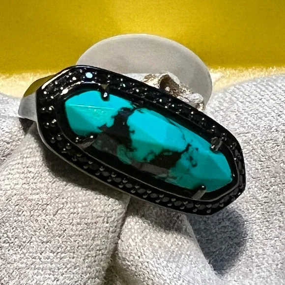 NWT Kendra Scott Arielle Ring Variegated Turquoise & Gunmetal SUPER RARE Perfect - Picture 3 of 14